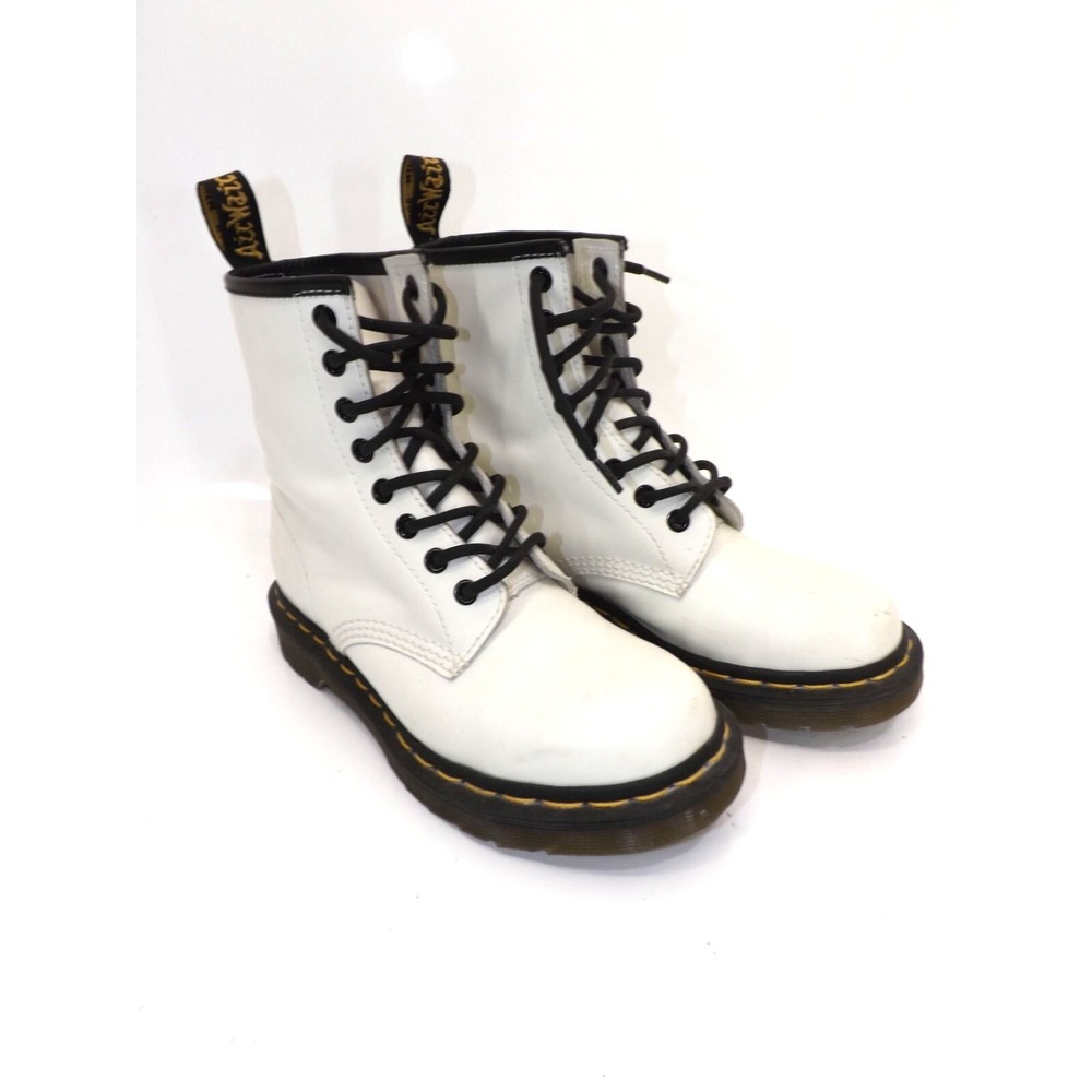 Dr. Martens AW004 White Leather Lace-Up Boots 6  L Womens 1 1/8 low heel 37 EU